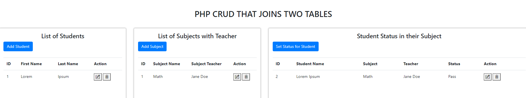 PHP CRUD Joining Two Tables