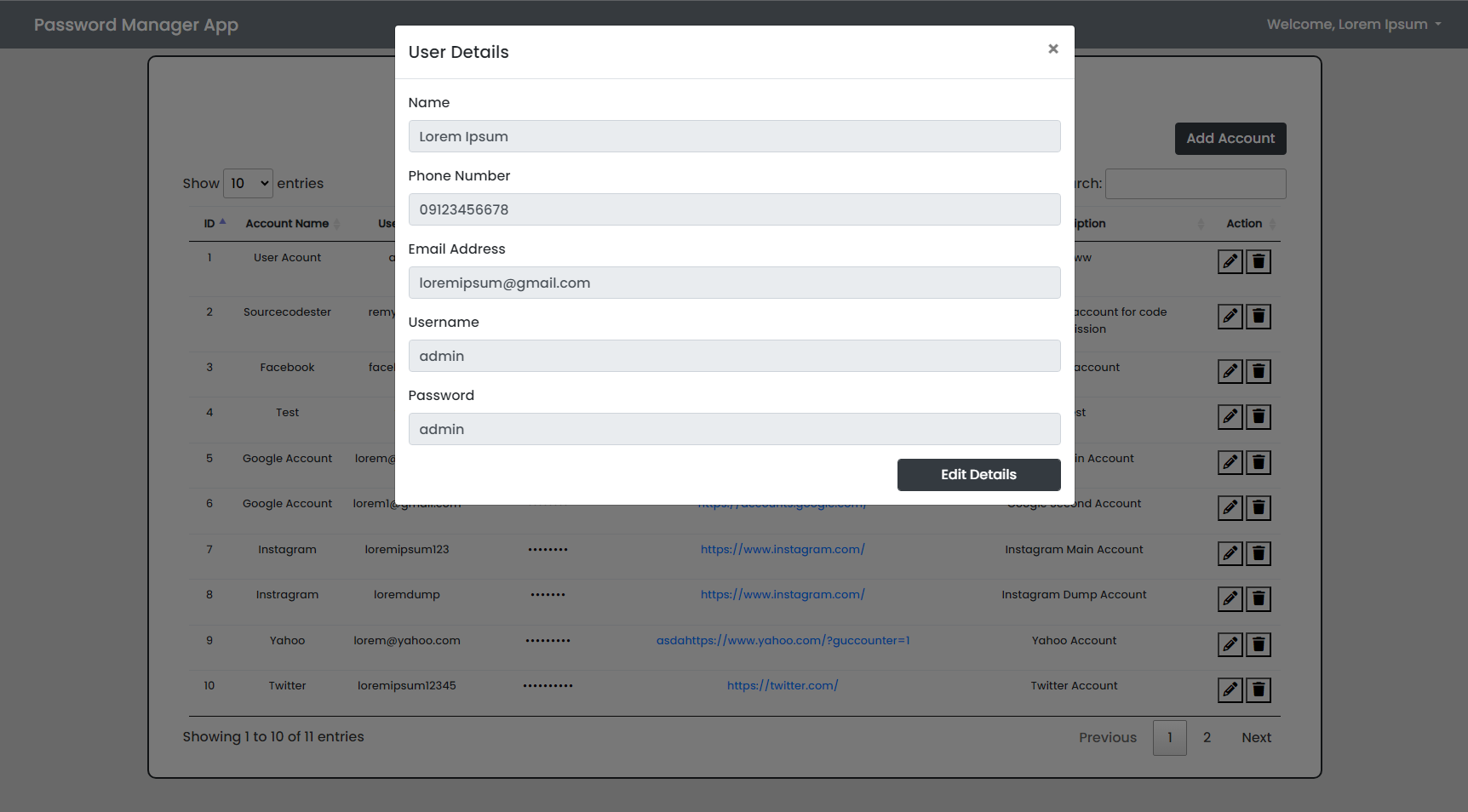 User Details