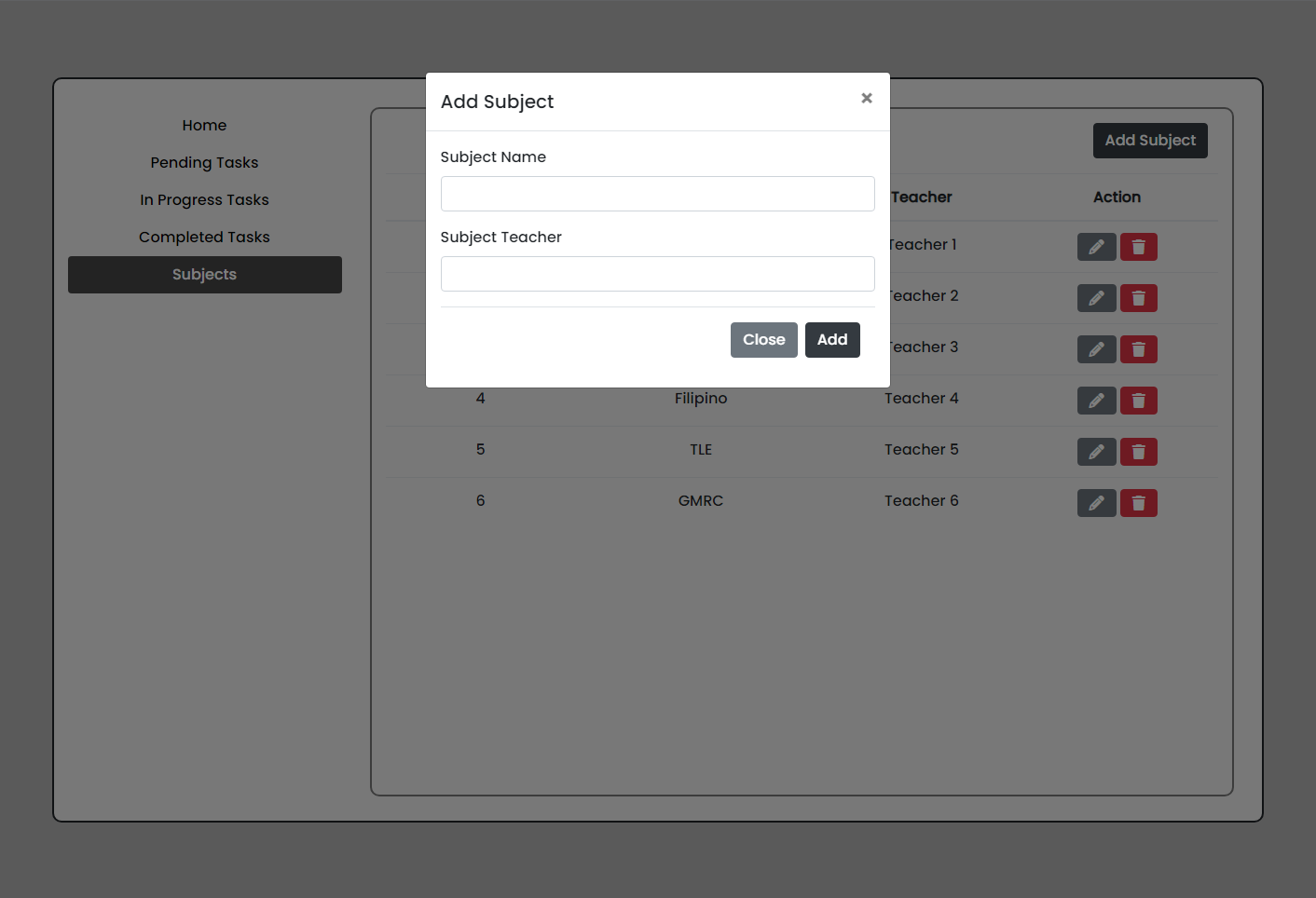 Add Subject