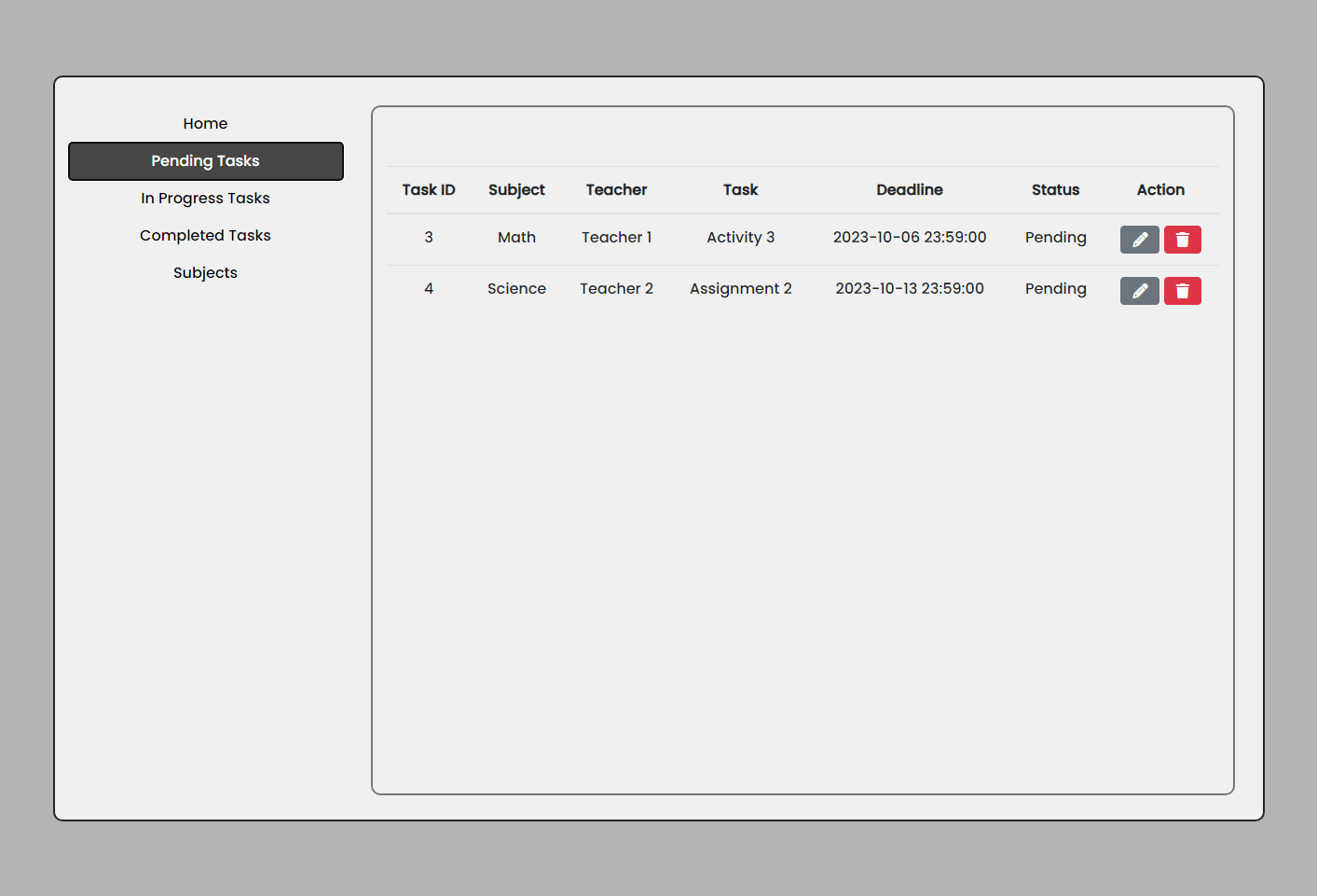 Pending Tasks