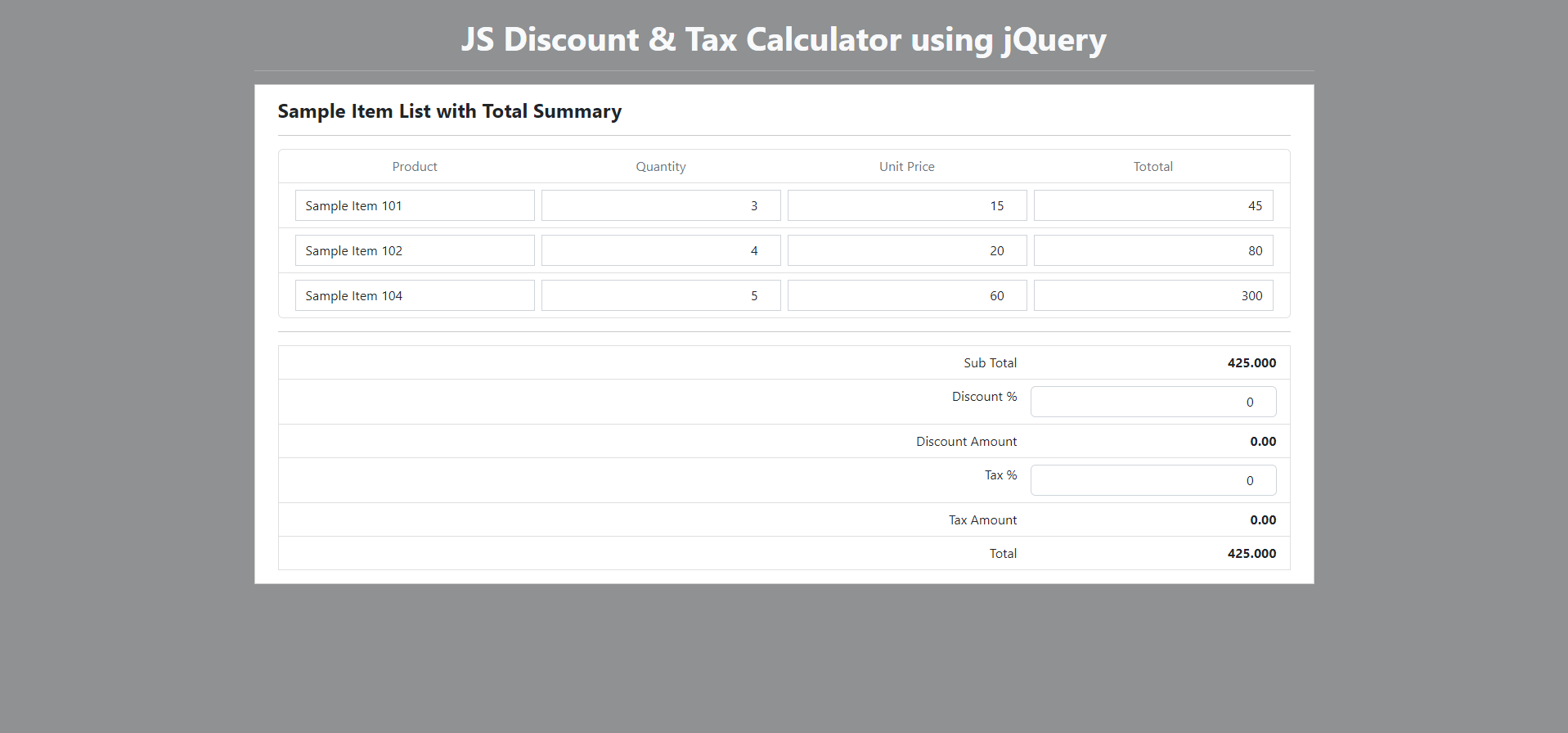 JS Discount & Tax Calculator App