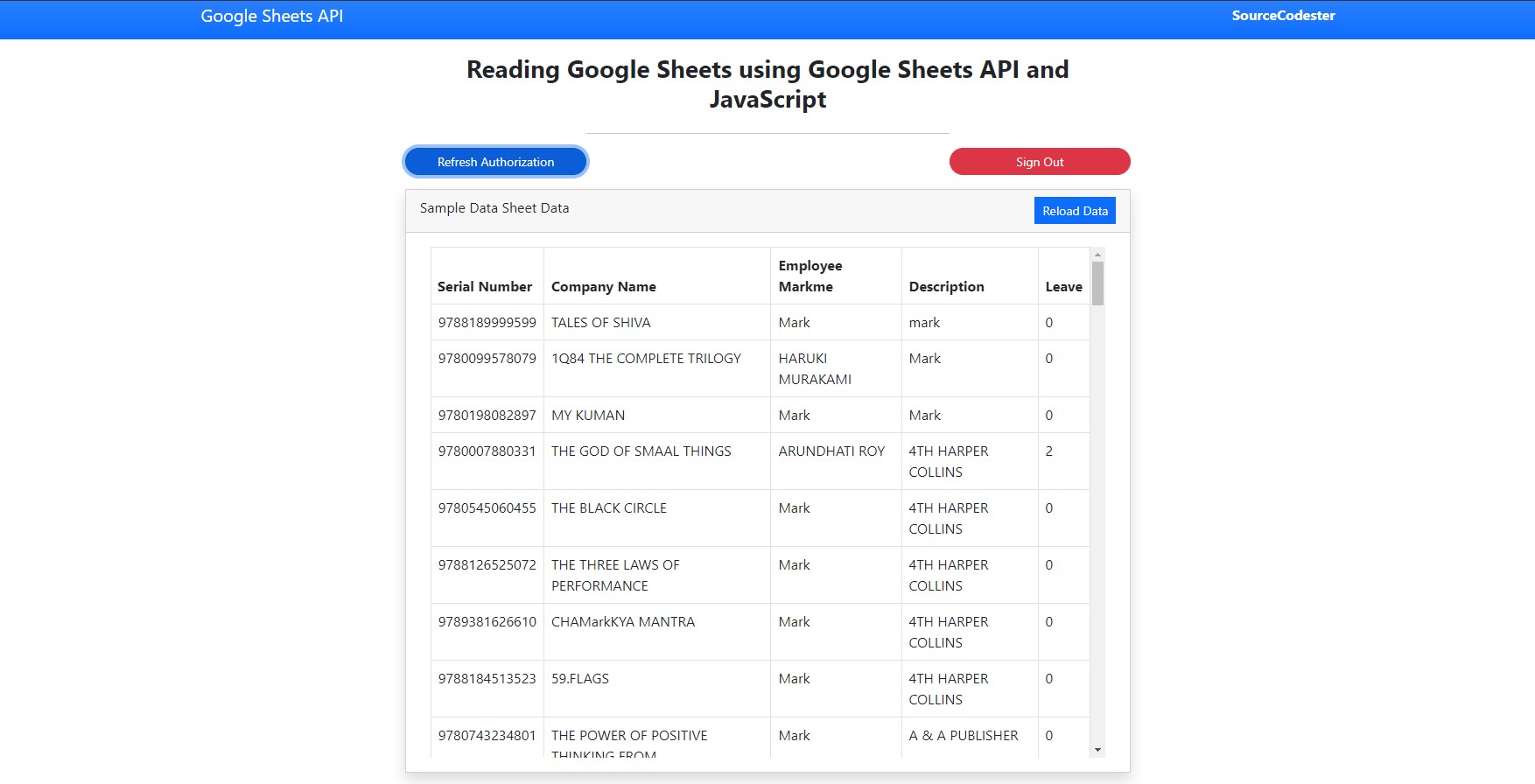 Read Google Sheets Data using JavaScript