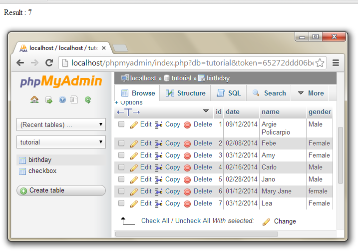 Php result number of rows