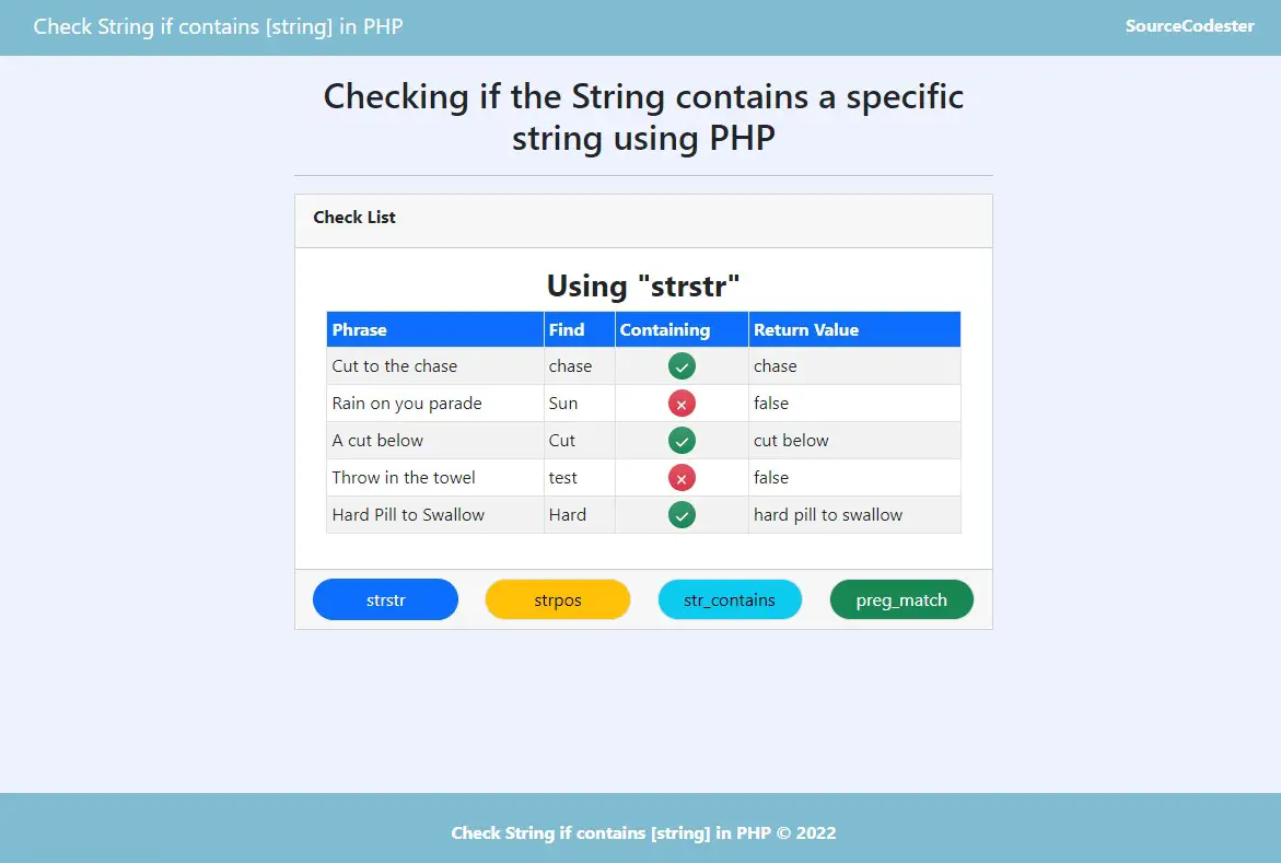 gezond verstand naam werkzaamheid Checking String if contains specific String in PHP Tutorial | Free Source  Code Projects and Tutorials