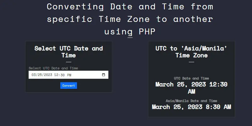 Converting Date Time Time Zone using PHP