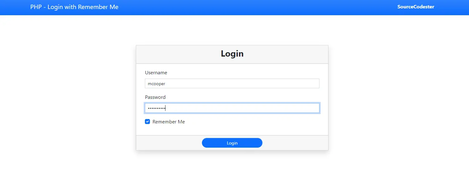 Login Form with Remeber Me Feature in PHP