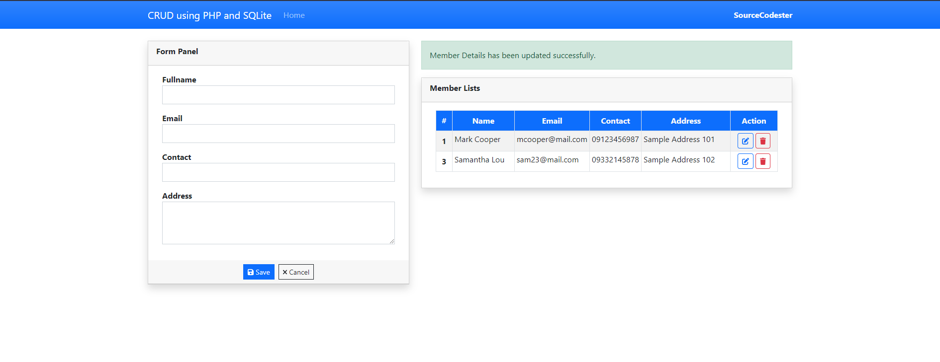 PHP CRUD APP using SQLite3 Database