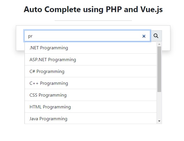 Autocomplete with Suggestions Input using PHP and VueJS