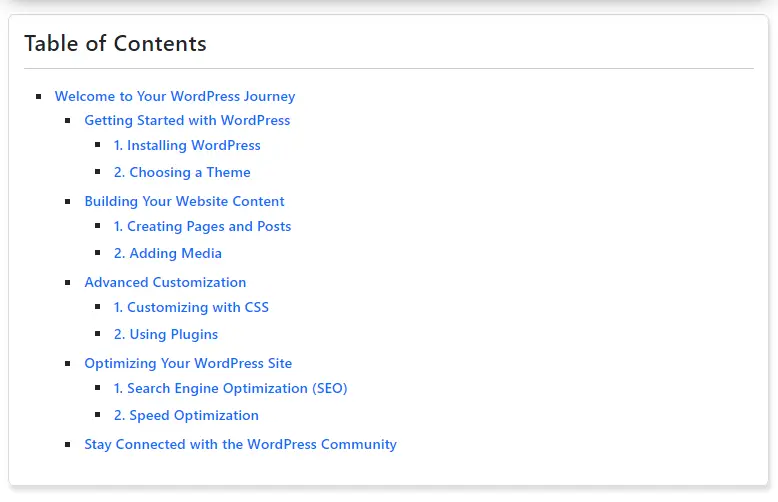 WordPress Table of Contents using Custom PHP Script