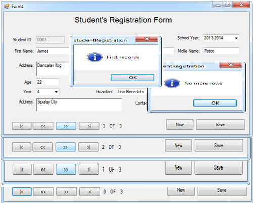 Navigation of a Student Registration Form  Free source 