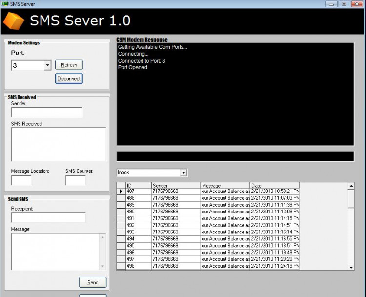 SMS using AT Commands via GSM Modem/GSM Phone (receiving SMS-updated) | Free Source Code Projects and
