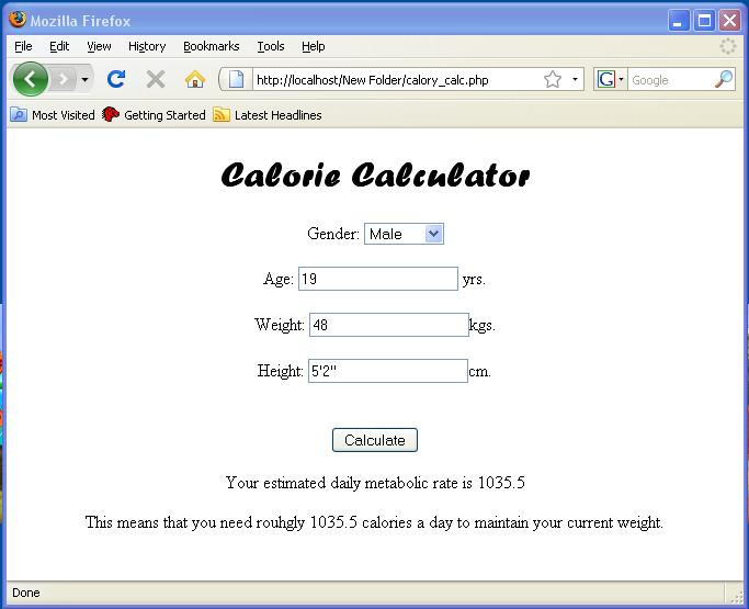 Calorie calculator