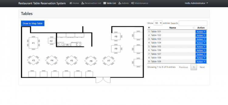 Simple Restaurant Table Reservation System with Floor Plan Mapping in PHP and SQLite Source Code