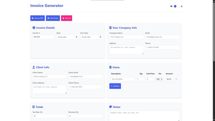 Invoice Generator Using HTML, CSS and JavaScript with Source Code ... image.