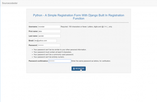 python a simple register form with django built in register