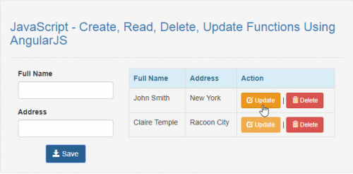 Javascript Create Read Delete Update Functions Using