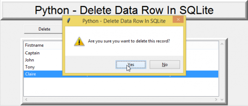Python Delete Data Row In SQLite Free Source Code