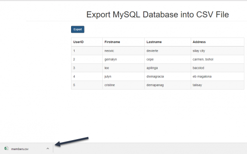 How to export mysql database into csv file using php mysqli free source code tutorials