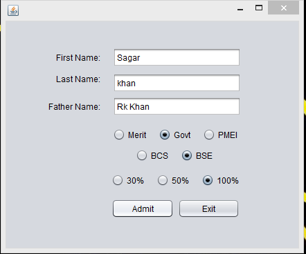 student info - TextField and Radio In Java - Free Source Code