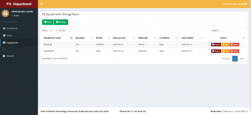 capture - [SIMPLE] P.E. Equipments Inventory and Reporting System in PHP MYSQLI - Free Source Code