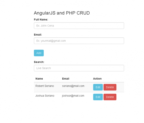 Live Add, Edit, Delete and Search using Php and AngularJS | Free source ...