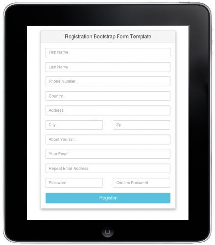 screenshot - Registration Bootstrap Form Template - Free Source Code
