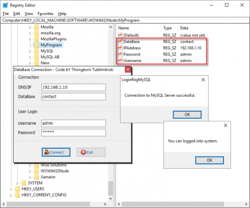 loginmysql - Login to MySQL Server and configuration in registry - Free Source Code