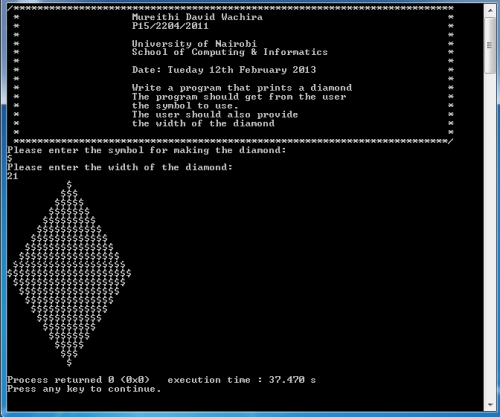 diamond program in c   screenshot - Diamond Printing Program in C - Free Source Code