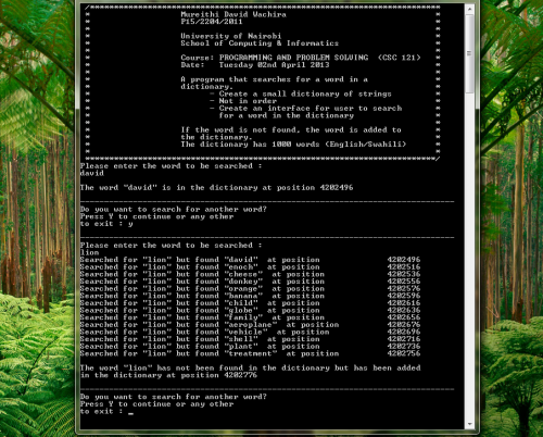 search words in dictionary c program by david wachira screenshot - Searching for a word in a Dictionary - C Program - Free Source Code