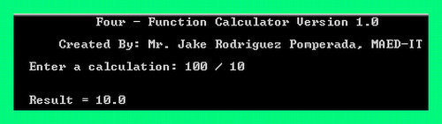calc - Four Function Calculator Version 1.0 - Free Source Code