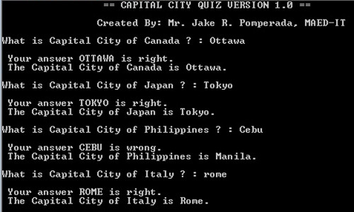 capital - Capital City Quiz Version 1.0 - Free Source Code
