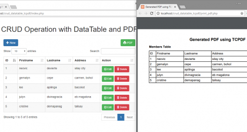 crud datatatable pdf 0 - CRUD Operation using PHP/MySQLi with DataTable and PDF Generator using TCPDF  - Free Source Code