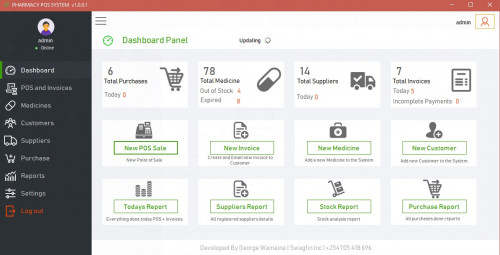 dashboard - Pharmacy/Chemist POS and Invoicing Software - Free Source Code