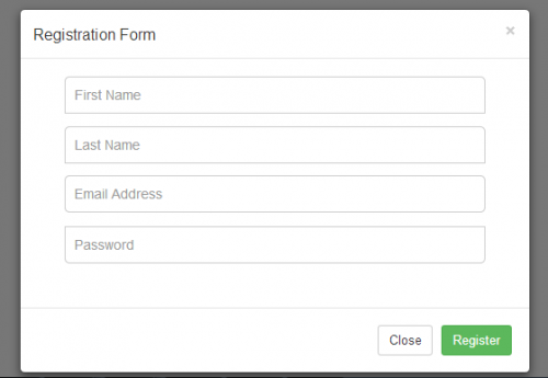 how to create a simple registration form using modal free source