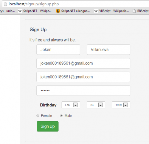 Saving Submitted Data from Sign up page using PHP/MySQL